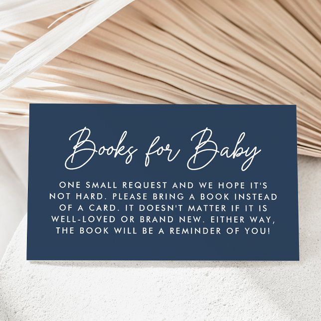 Bold Script Navy Baby Shower Book Request Enclosure Card (Creator Uploaded)