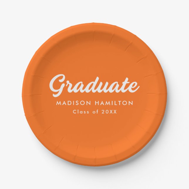 Bold Script Orange Graduation Paper Plate (Front)