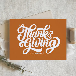 Bold Script Orange Happy Thanksgiving Holiday Card