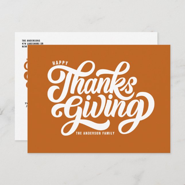 Bold Script Orange Happy Thanksgiving Holiday Postcard (Front/Back)