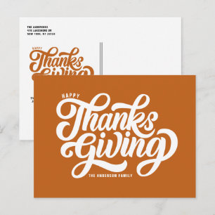 Bold Script Orange Happy Thanksgiving Holiday Postcard