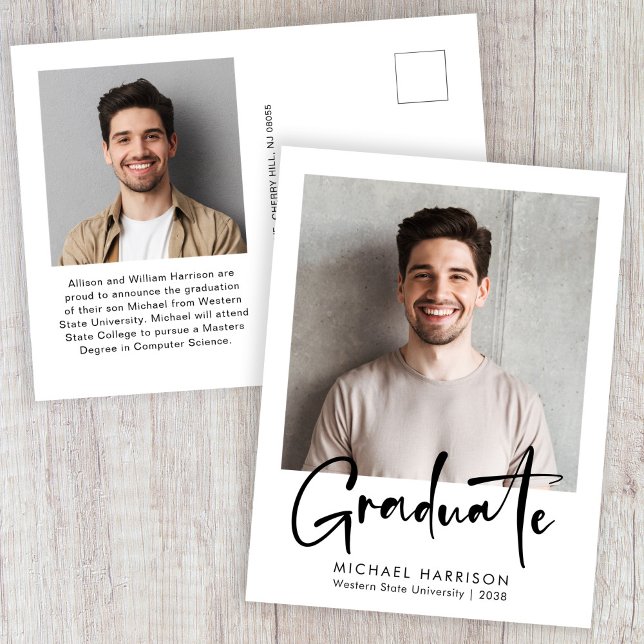 Bold Script Photo Graduation Announcement Postcard (Bold Script Photo Graduation Announcement Postcard)
