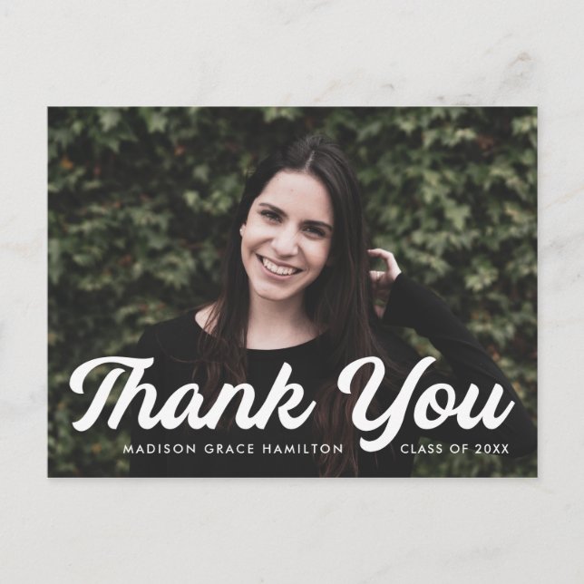 Bold Script Photo Graduation Thank You Postcard (Front)