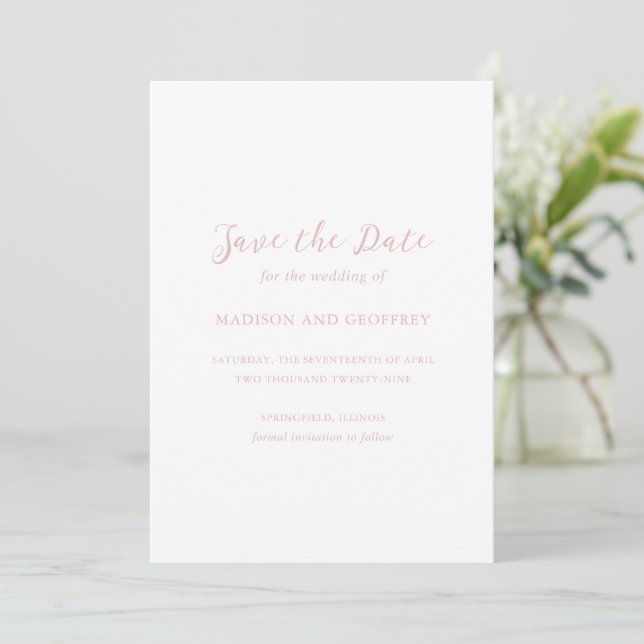 Bold Script Pink Photo Elegant Wedding Save The Date (Standing Front)