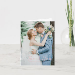 Bold Script Pink Photo Elegant Wedding Thank You Card