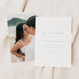 Bold Script Powder Blue Photo Elegant Wedding Save The Date