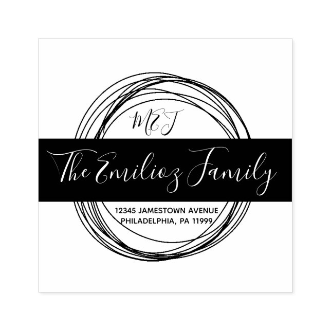 Bold Script Rings Family Monogrammed Address  Rubber Stamp (Imprint)