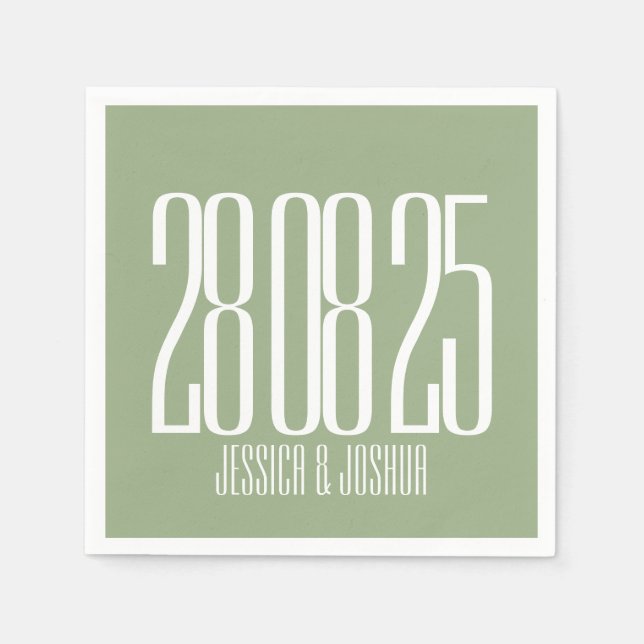 Bold Script Sage Green White Ultra Modern Wedding  Napkin (Front)