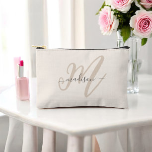Bold Script Stylish Beige Monogram and Name Accessory Pouch