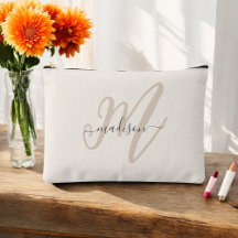Bold Script Stylish Beige Name and Monogram