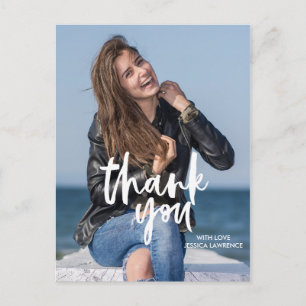 Bold Script White Thank You Graduation Postcard