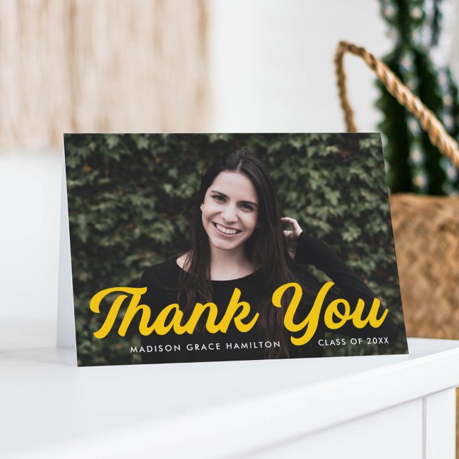 Bold Script Yellow Photo Graduation Thank You Card (Creator Uploaded)