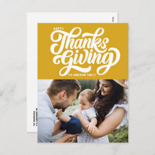 Bold Script Yellow Photo Happy Thanksgiving Holiday Postcard