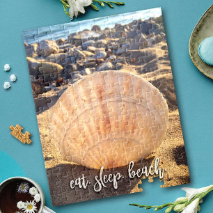 Bold Seashell Photo Eat Sleep Beach Script Stylish Jigsaw Puzzle