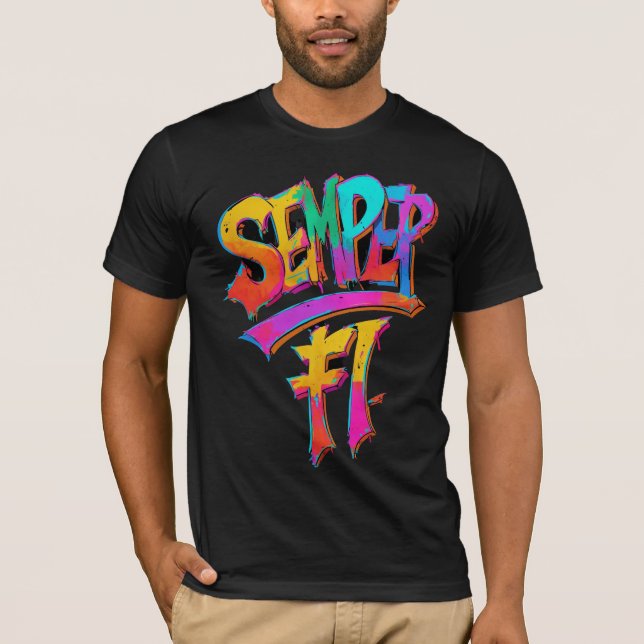 Bold Semper Fi Graffiti T-Shirt Military Pride (Front)