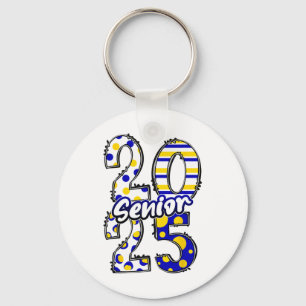 Bold Senior 2025 Polka Dot Stripes Graduation Styl Key Ring
