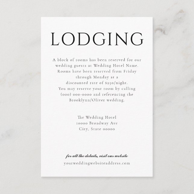 Bold Serif Classic Lodging Enclosure Card (Front)