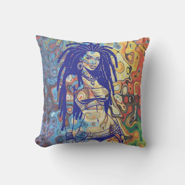 Bold silhouette of a woman with dreadlocks. cushion (Front)