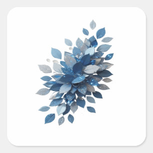 Bold Silver BLUE LEAVES Sticker Print