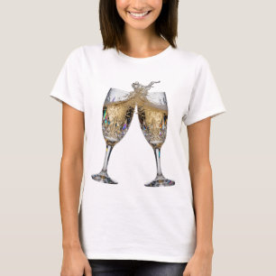 Bold Silver CHAMPAGNE TOAST Artistic Motif T-Shirt