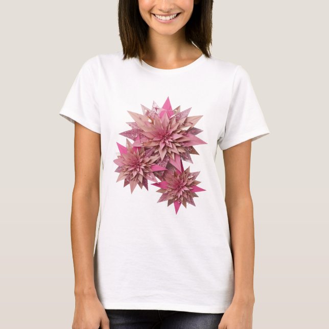Bold Silver FLOWERS 3D Text Art T-Shirt (Front)