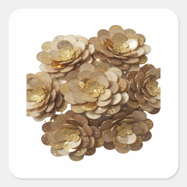 Bold Silver GOLDEN FLOWERS Decal Art Square Sticker (Front)