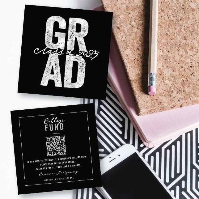 Bold Silver GRAD Stylish Graduation College Fund Enclosure Card (Bold Silver GRAD Stylish Graduation College Fund Insert / Enclosure Card @ zazzle.com/color_therapy)