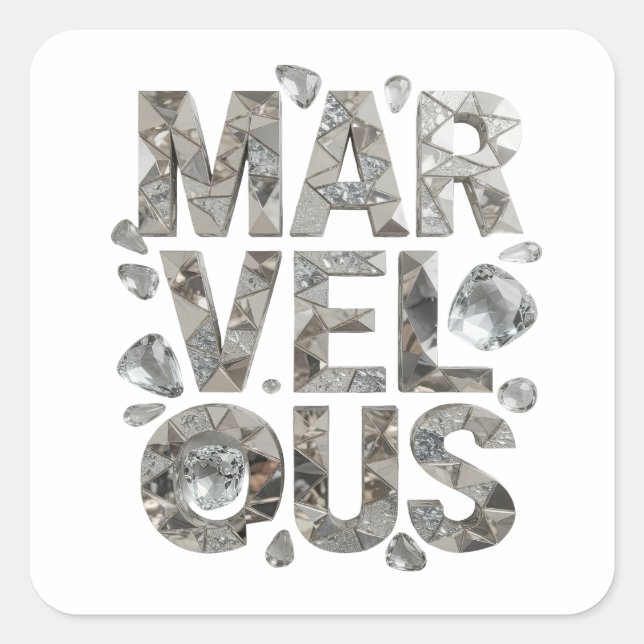 Bold Silver MARVELOUS Vinyl Style Square Sticker (Front)