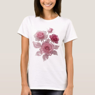 Bold Silver PINK ROSES Statement Tee