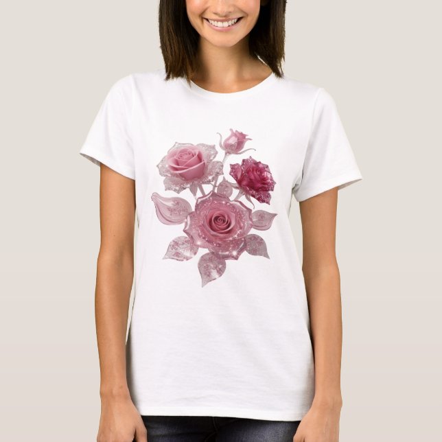 Bold Silver PINK ROSES Statement Tee (Front)