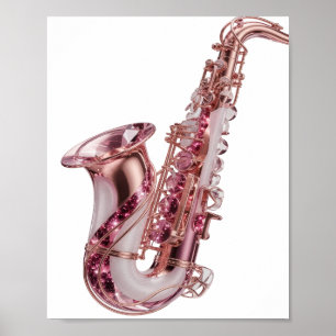 Bold Silver PINK SAXOPHONE Custom Design Poster