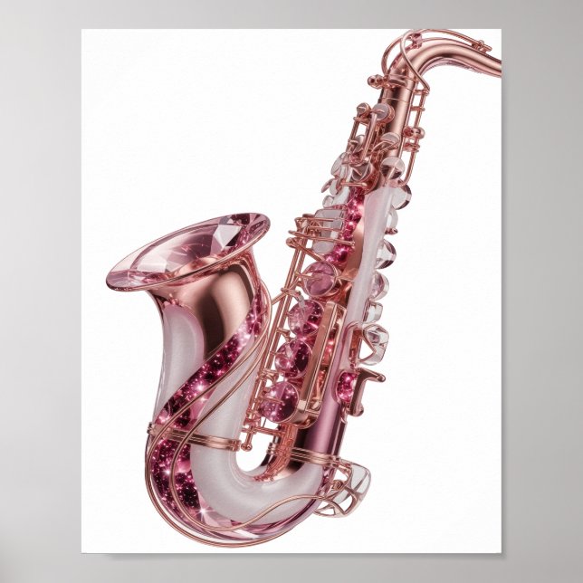 Bold Silver PINK SAXOPHONE Custom Design Poster (Front)