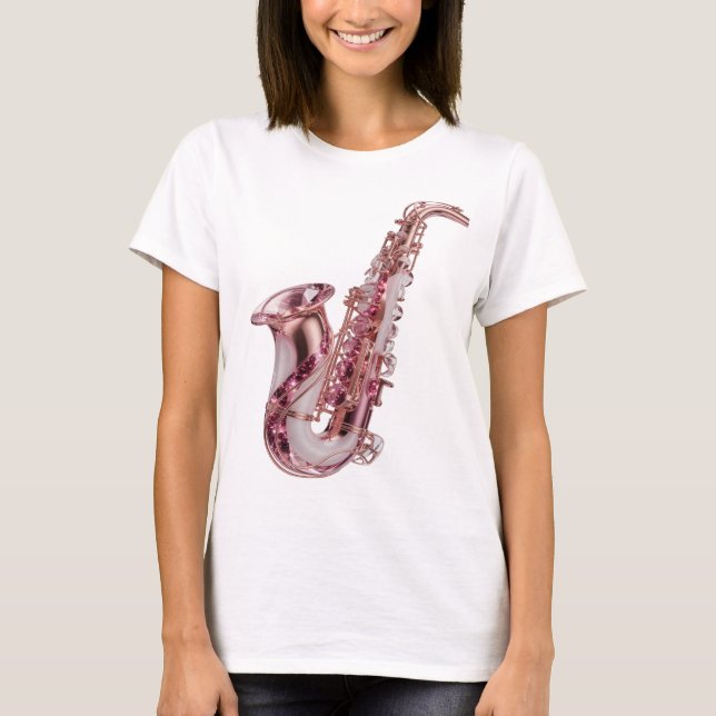 Bold Silver PINK SAXOPHONE Custom Design T-Shirt (Front)