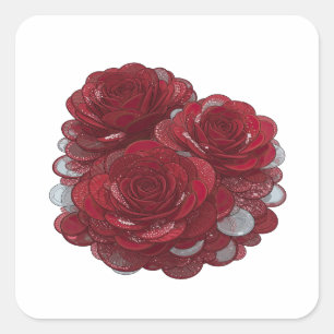 Bold Silver RED ROSES AND COINS Sticker Print