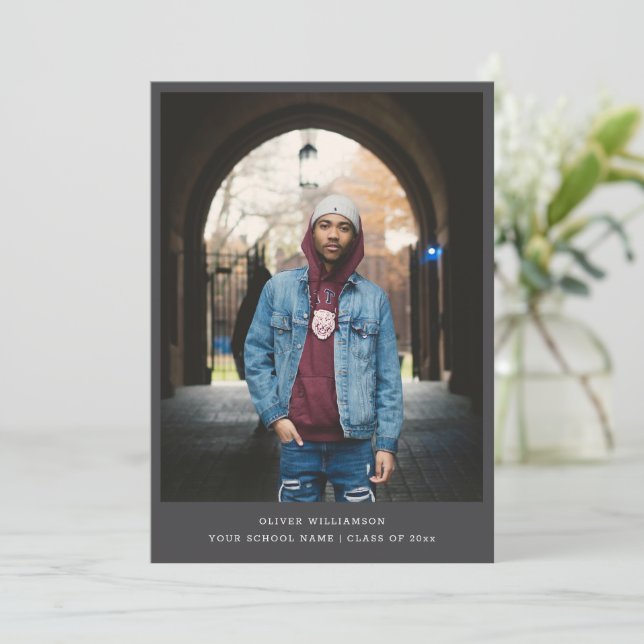 Bold Simple Black Modern Minimal Photo Graduation Announcement (Standing Front)