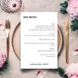 Bold Simple Black White Simple Custom Wedding Menu<br><div class="desc">Cute Bold Minimalist Black White Retro Simple Custom Wedding Menu</div>