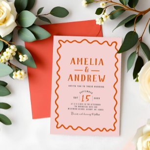 Bold Simple Coral Pink Wedding Invitation