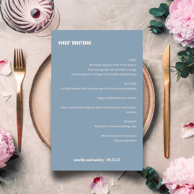 Bold Simple Dusty Blue Simple Custom Wedding Menu (Creator Uploaded)