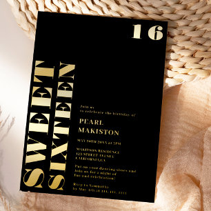 Bold simple gold black sweet 16 birthday