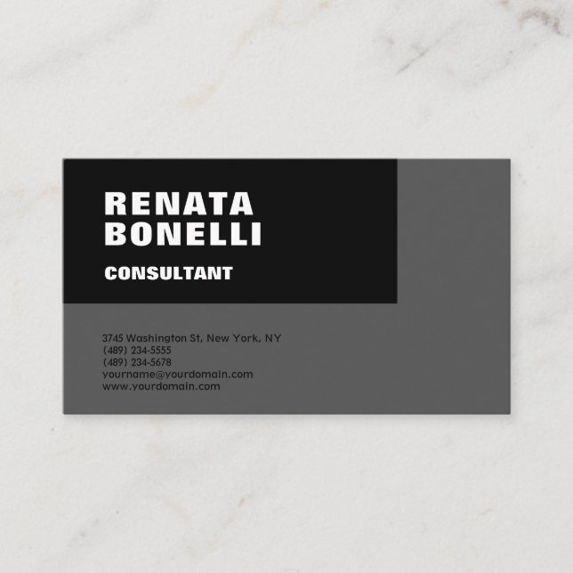 Bold Simple Grey Black Modern Minimalist Business Card (Front)