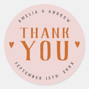 Bold Simple Heart Coral Pink Wedding Favor Classic Round Sticker