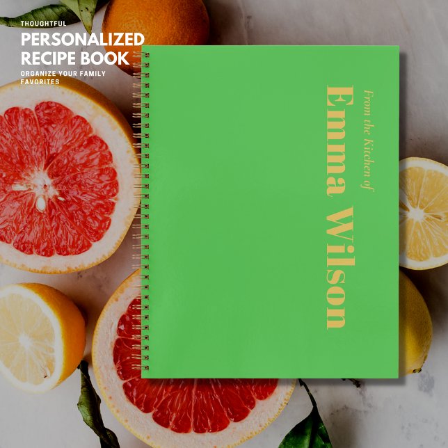 Bold Simple Minimalist Green Monogram Name Recipe Notebook (Creator Uploaded)