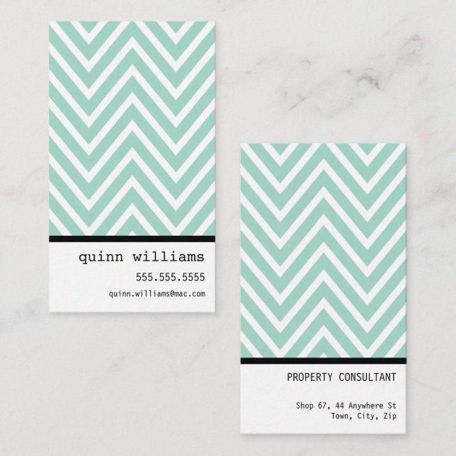 BOLD SIMPLE MODERN chevron pattern mint white Business Card (Front/Back)