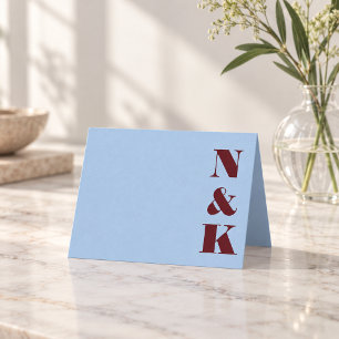 Bold Simple Modern Monogram Burgundy Blue Wedding Thank You Card