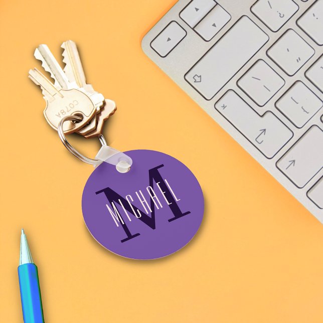 Bold Simple Monogram Initial & First Name Purple  Key Ring (Creator Uploaded)
