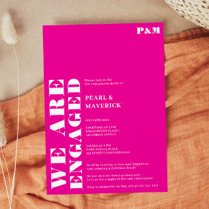 Bold simple neon pink wedding engagement party invitation