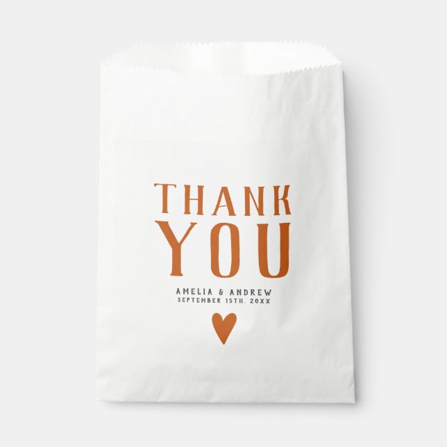 Bold Simple Orange Heart Wedding Favour Bags (Front)