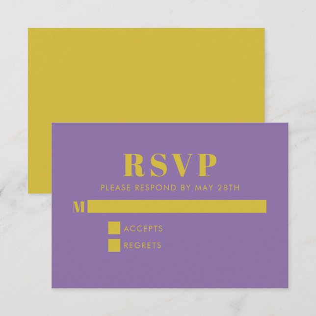 Bold Simple Purple and Yellow Modern Wedding  RSVP Card (Front/Back)