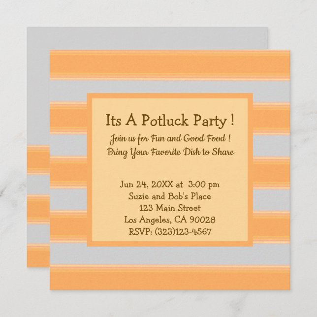 Bold Simple Stripes Green Potluck Party Invitation (Front/Back)