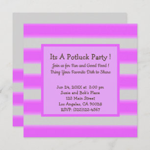 Bold Simple Stripes Pink Potluck Party Invitation